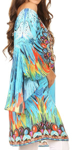 Sakkas Inna Colorful Shift Dress Tunic with Bell Ruffled Sleeves & Rhinestones dresses La Vie Bien Sakkas Inna Colorful Shift Dress Tunic with Bell Ruffled Sleeves & Rhinestones