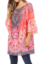 Sakkas Inna Colorful Shift Dress Tunic with Bell Ruffled Sleeves & Rhinestones dresses La Vie Bien Sakkas Inna Colorful Shift Dress Tunic with Bell Ruffled Sleeves & Rhinestones