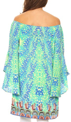 Sakkas Inna Colorful Shift Dress Tunic with Bell Ruffled Sleeves & Rhinestones dresses La Vie Bien Sakkas Inna Colorful Shift Dress Tunic with Bell Ruffled Sleeves & Rhinestones