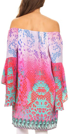 Sakkas Inna Colorful Shift Dress Tunic with Bell Ruffled Sleeves & Rhinestones dresses La Vie Bien Sakkas Inna Colorful Shift Dress Tunic with Bell Ruffled Sleeves & Rhinestones
