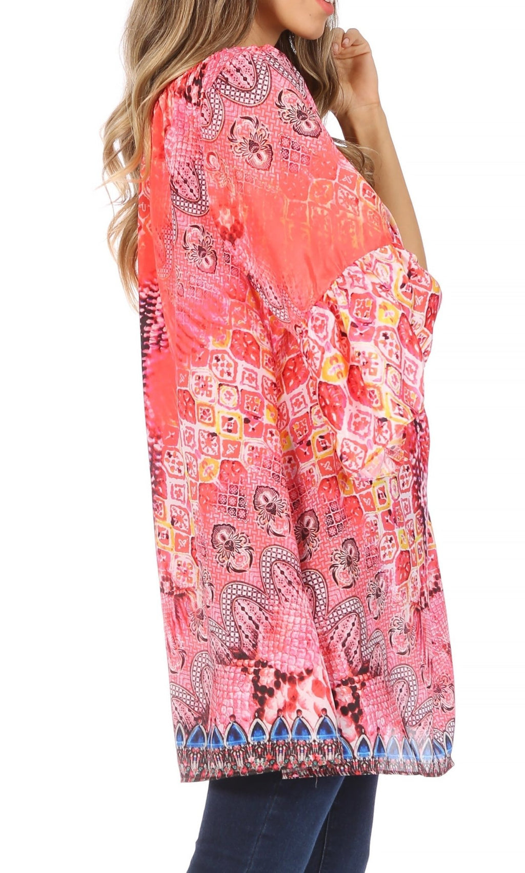 Sakkas Inna Colorful Shift Dress Tunic with Bell Ruffled Sleeves & Rhinestones dresses La Vie Bien Sakkas Inna Colorful Shift Dress Tunic with Bell Ruffled Sleeves & Rhinestones