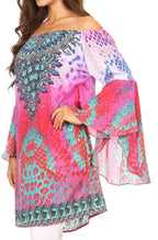 Sakkas Inna Colorful Shift Dress Tunic with Bell Ruffled Sleeves & Rhinestones dresses La Vie Bien Sakkas Inna Colorful Shift Dress Tunic with Bell Ruffled Sleeves & Rhinestones