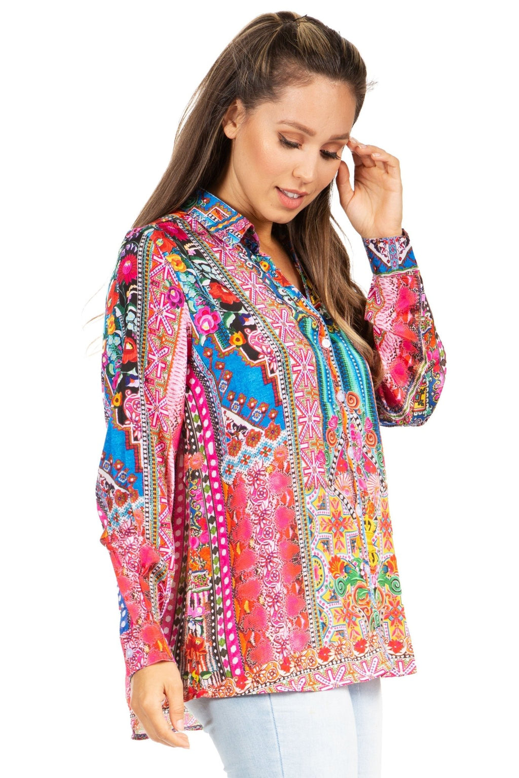 Sakkas Iriss Women's Floral Casual Long Sleeve Boho Summer Blouse tops La Vie Bien Sakkas Iriss Women's Floral Casual Long Sleeve Boho Summer Blouse