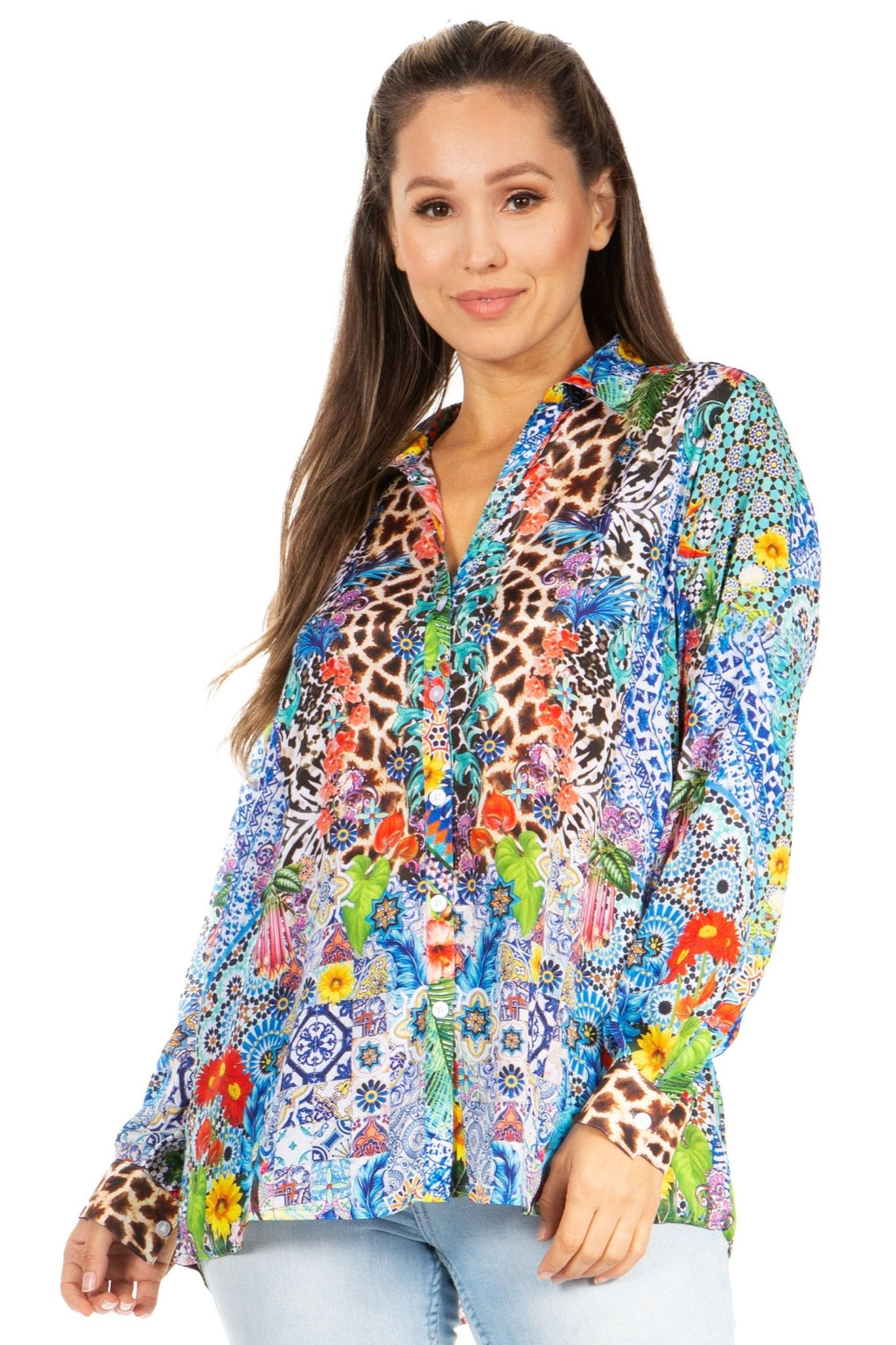 Sakkas Iriss Women's Floral Casual Long Sleeve Boho Summer Blouse tops La Vie Bien Sakkas Iriss Women's Floral Casual Long Sleeve Boho Summer Blouse