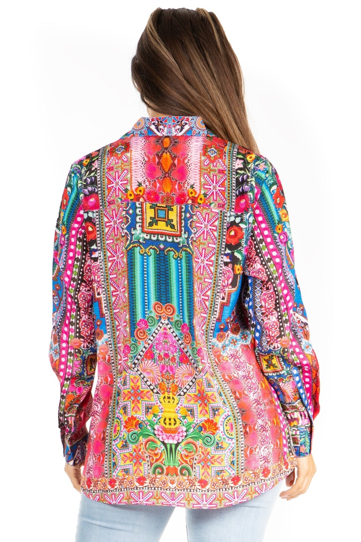 Sakkas Iriss Women's Floral Casual Long Sleeve Boho Summer Blouse tops La Vie Bien Sakkas Iriss Women's Floral Casual Long Sleeve Boho Summer Blouse