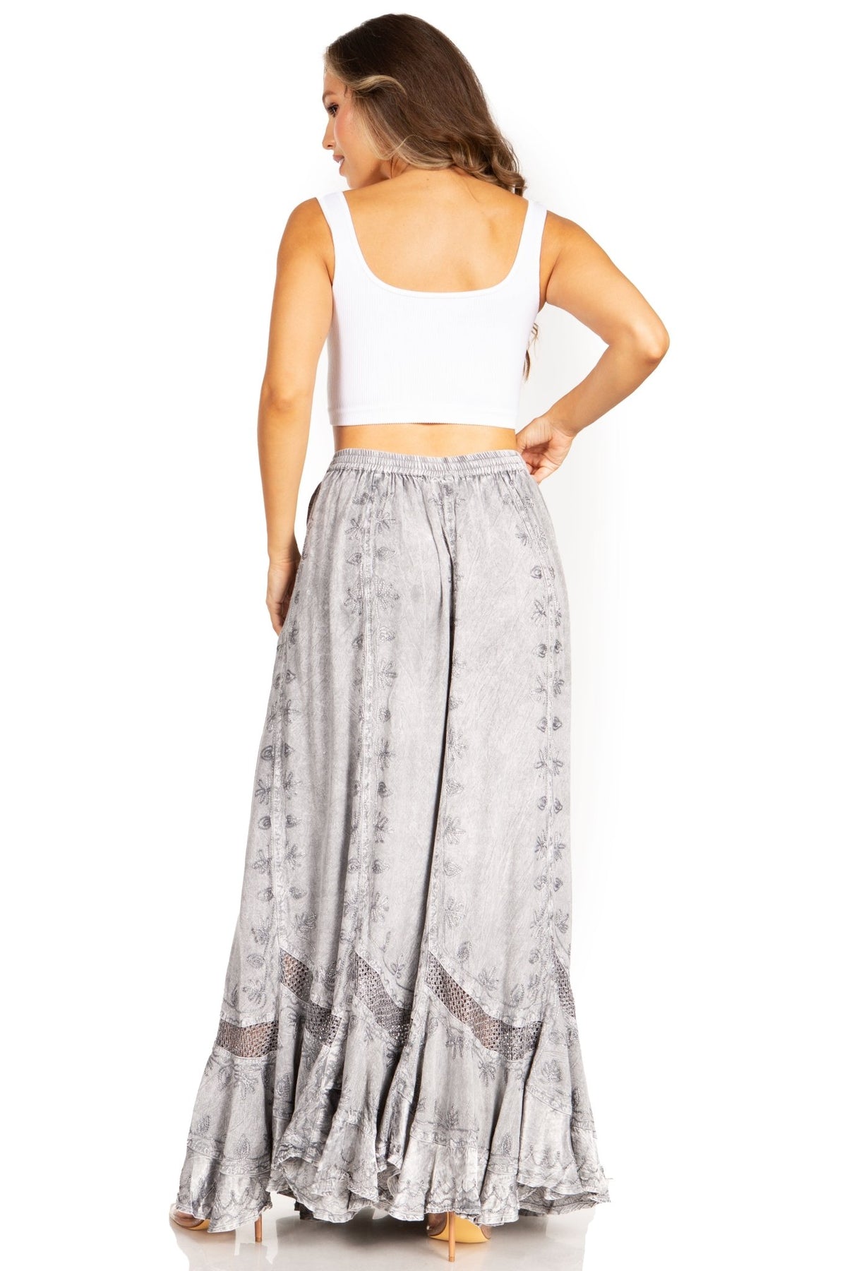 Sakkas Ivy Second Women's Maxi Boho Elastic Waist Embroidered A Line Long Skirt skirts La Vie Bien Sakkas Ivy Second Women's Maxi Boho Elastic Waist Embroidered A Line Long Skirt