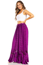Sakkas Ivy Second Women's Maxi Boho Elastic Waist Embroidered A Line Long Skirt skirts La Vie Bien Sakkas Ivy Second Women's Maxi Boho Elastic Waist Embroidered A Line Long Skirt