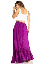Sakkas Ivy Second Women's Maxi Boho Elastic Waist Embroidered A Line Long Skirt skirts La Vie Bien Sakkas Ivy Second Women's Maxi Boho Elastic Waist Embroidered A Line Long Skirt