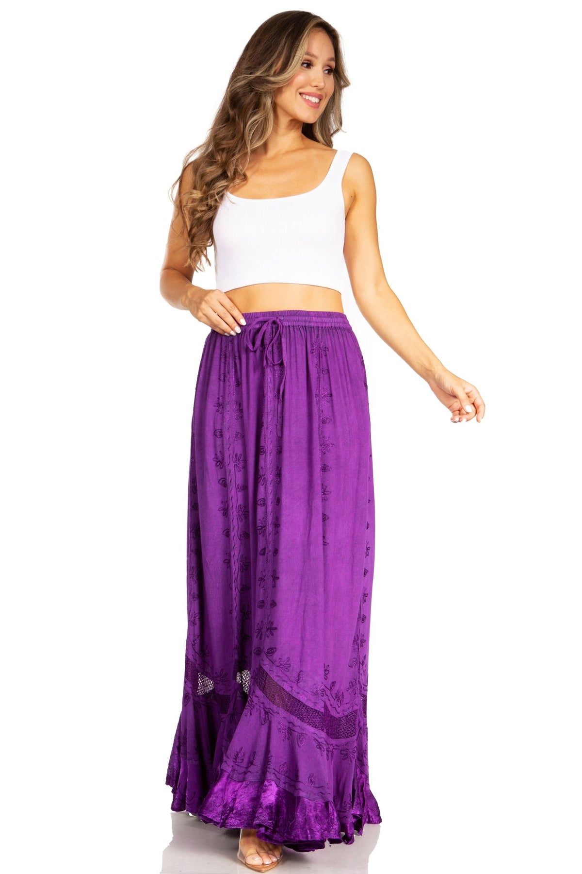 Sakkas Ivy Second Women's Maxi Boho Elastic Waist Embroidered A Line Long Skirt skirts La Vie Bien Sakkas Ivy Second Women's Maxi Boho Elastic Waist Embroidered A Line Long Skirt