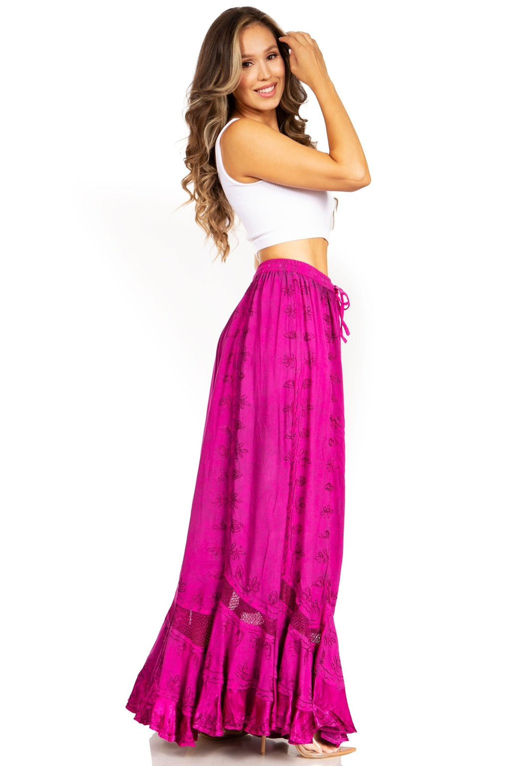 Sakkas Ivy Second Women's Maxi Boho Elastic Waist Embroidered A Line Long Skirt skirts La Vie Bien Sakkas Ivy Second Women's Maxi Boho Elastic Waist Embroidered A Line Long Skirt