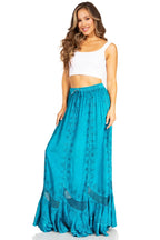 Sakkas Ivy Second Women's Maxi Boho Elastic Waist Embroidered A Line Long Skirt skirts La Vie Bien Sakkas Ivy Second Women's Maxi Boho Elastic Waist Embroidered A Line Long Skirt