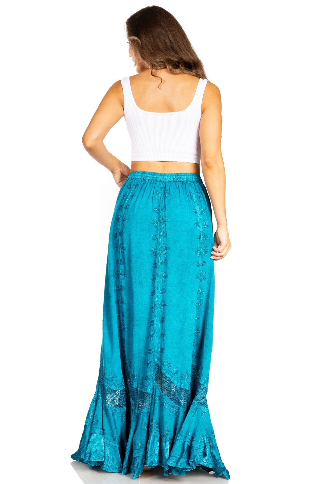 Sakkas Ivy Second Women's Maxi Boho Elastic Waist Embroidered A Line Long Skirt skirts La Vie Bien Sakkas Ivy Second Women's Maxi Boho Elastic Waist Embroidered A Line Long Skirt