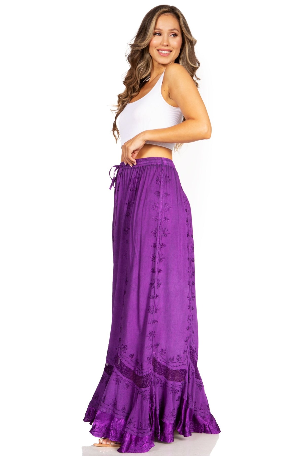 Sakkas Ivy Second Women's Maxi Boho Elastic Waist Embroidered A Line Long Skirt skirts La Vie Bien Sakkas Ivy Second Women's Maxi Boho Elastic Waist Embroidered A Line Long Skirt