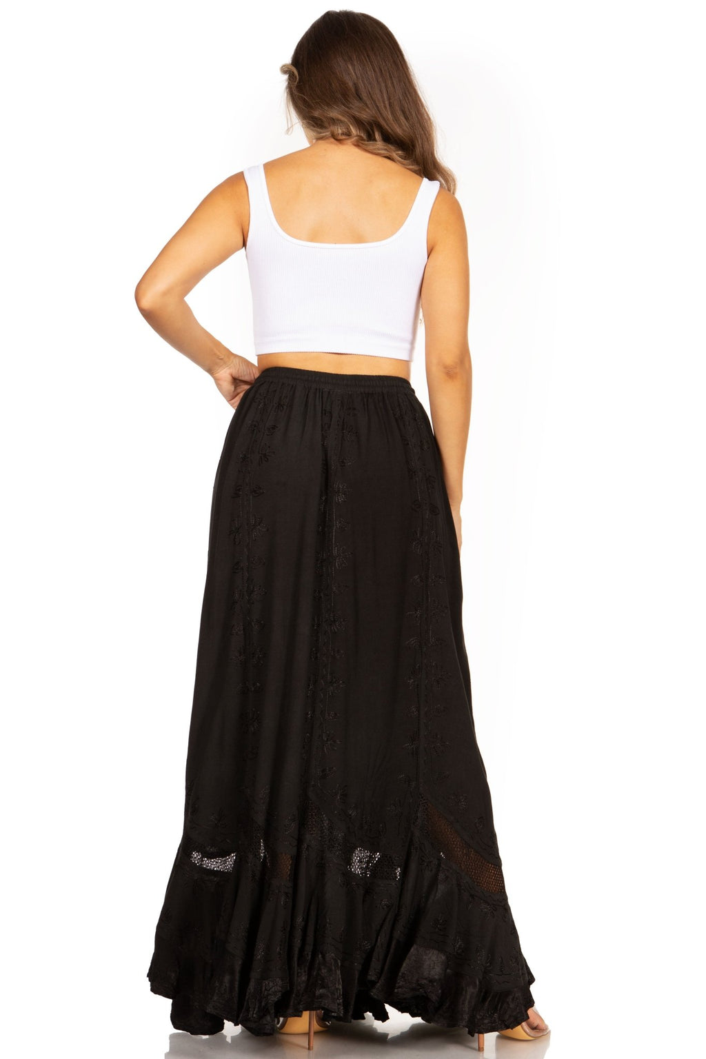 Sakkas Ivy Second Women's Maxi Boho Elastic Waist Embroidered A Line Long Skirt skirts La Vie Bien Sakkas Ivy Second Women's Maxi Boho Elastic Waist Embroidered A Line Long Skirt