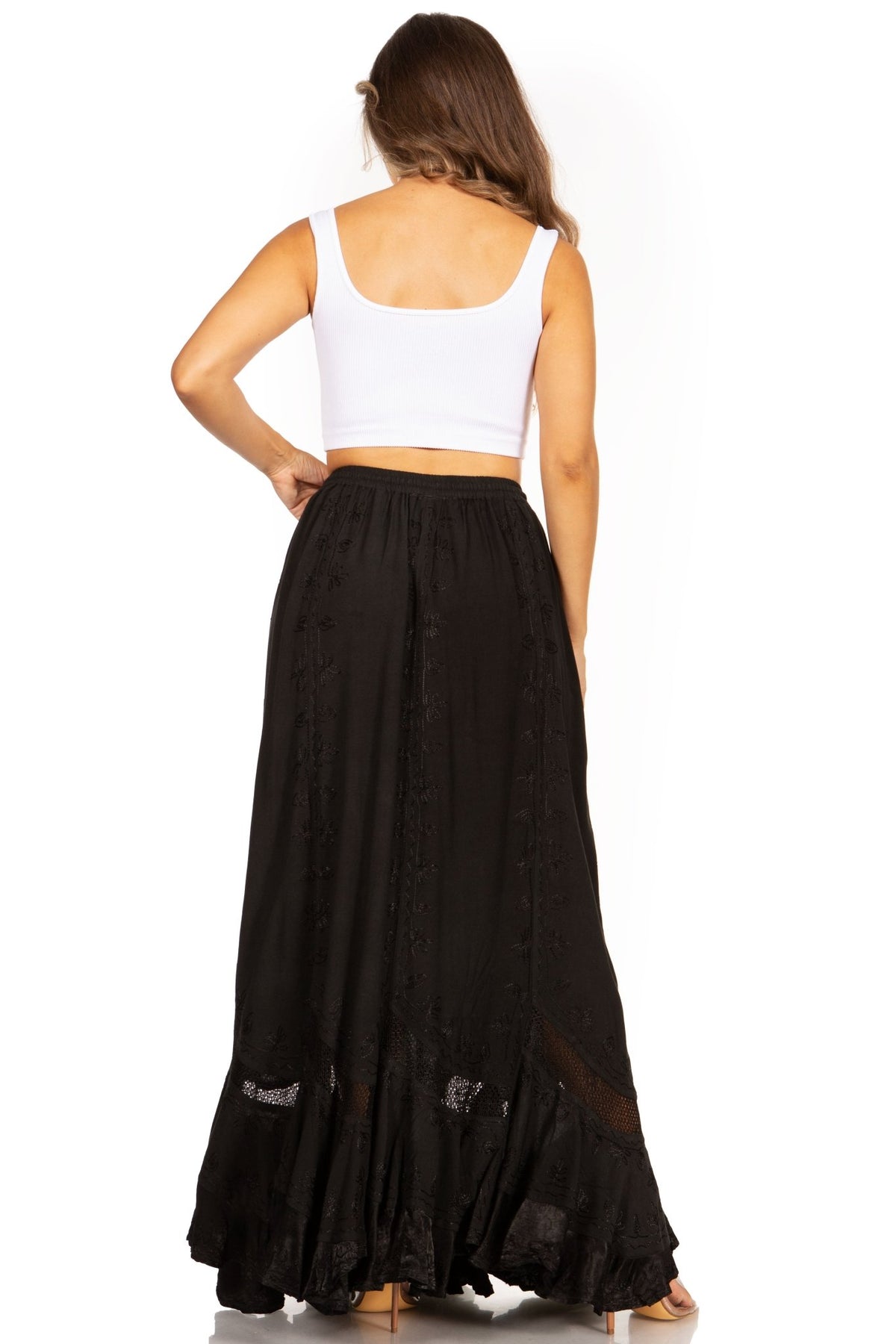 Sakkas Ivy Second Women's Maxi Boho Elastic Waist Embroidered A Line Long Skirt skirts La Vie Bien Sakkas Ivy Second Women's Maxi Boho Elastic Waist Embroidered A Line Long Skirt