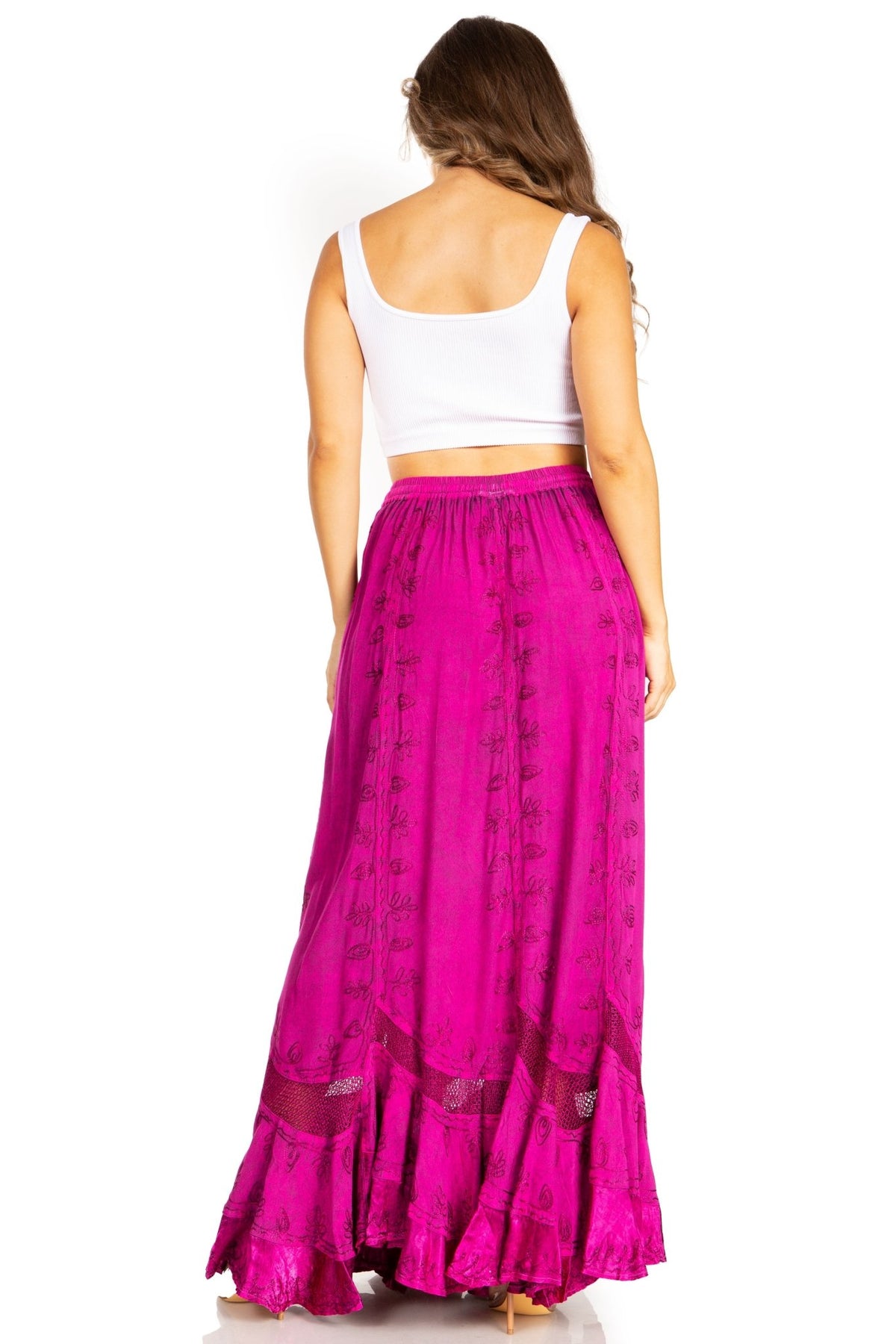 Sakkas Ivy Second Women's Maxi Boho Elastic Waist Embroidered A Line Long Skirt skirts La Vie Bien Sakkas Ivy Second Women's Maxi Boho Elastic Waist Embroidered A Line Long Skirt