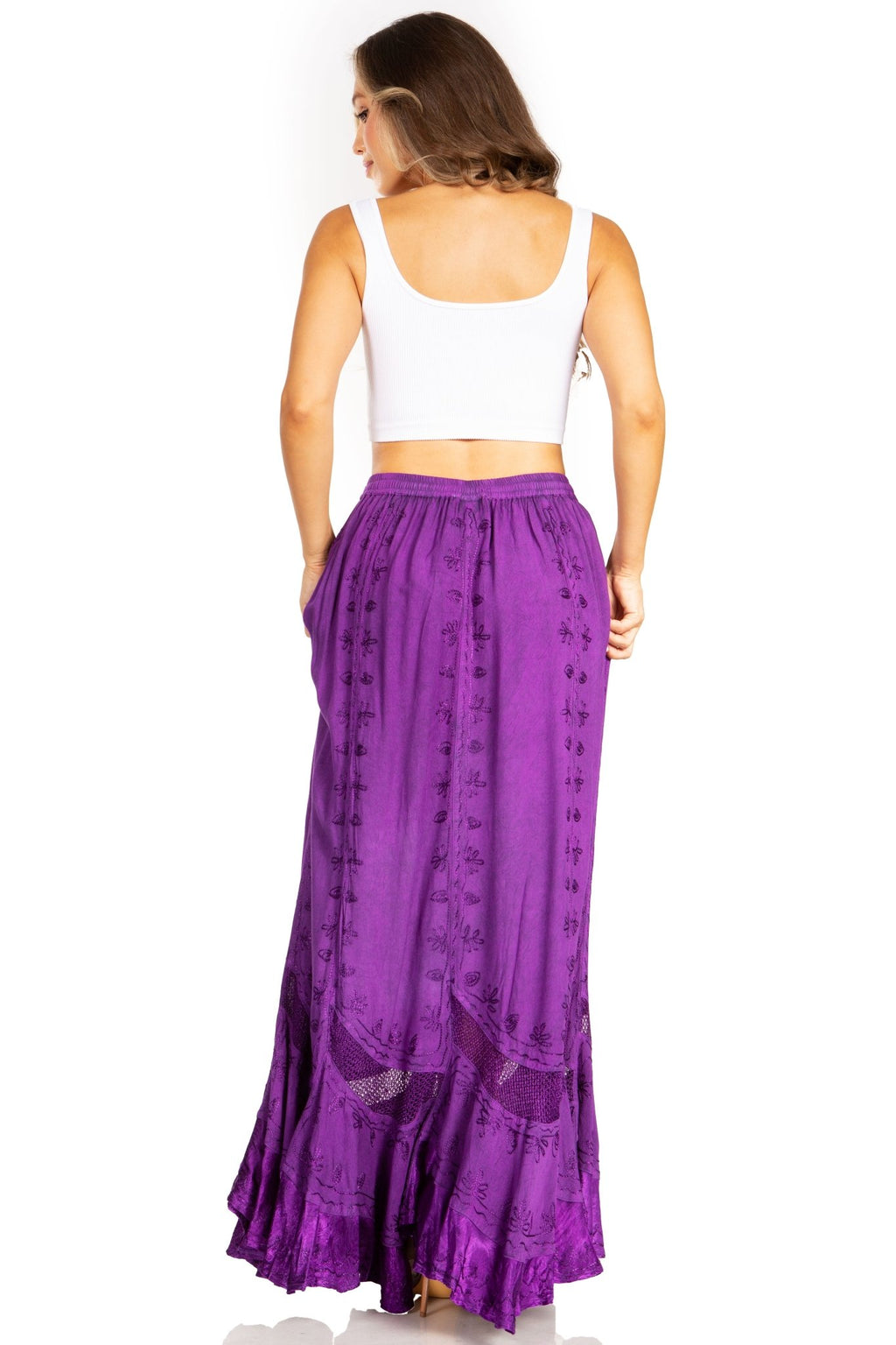 Sakkas Ivy Second Women's Maxi Boho Elastic Waist Embroidered A Line Long Skirt skirts La Vie Bien Sakkas Ivy Second Women's Maxi Boho Elastic Waist Embroidered A Line Long Skirt