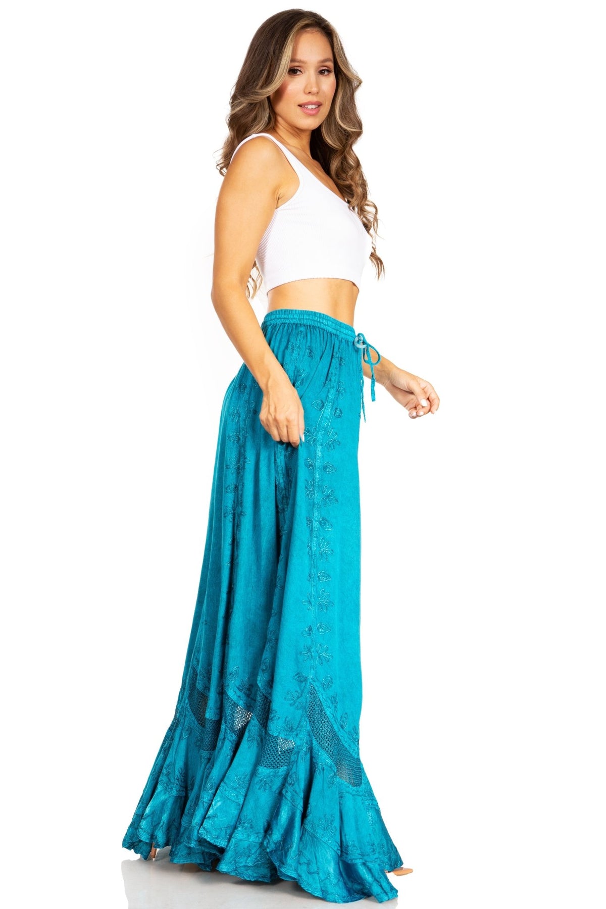 Sakkas Ivy Second Women's Maxi Boho Elastic Waist Embroidered A Line Long Skirt skirts La Vie Bien Sakkas Ivy Second Women's Maxi Boho Elastic Waist Embroidered A Line Long Skirt