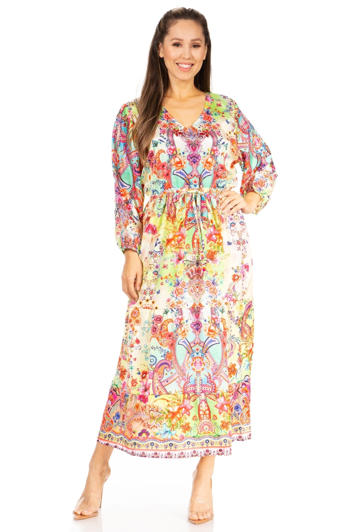 Sakkas Katty Floral Print Women's Boho Maxi Dress dresses La Vie Bien Sakkas Katty Floral Print Women's Boho Maxi Dress