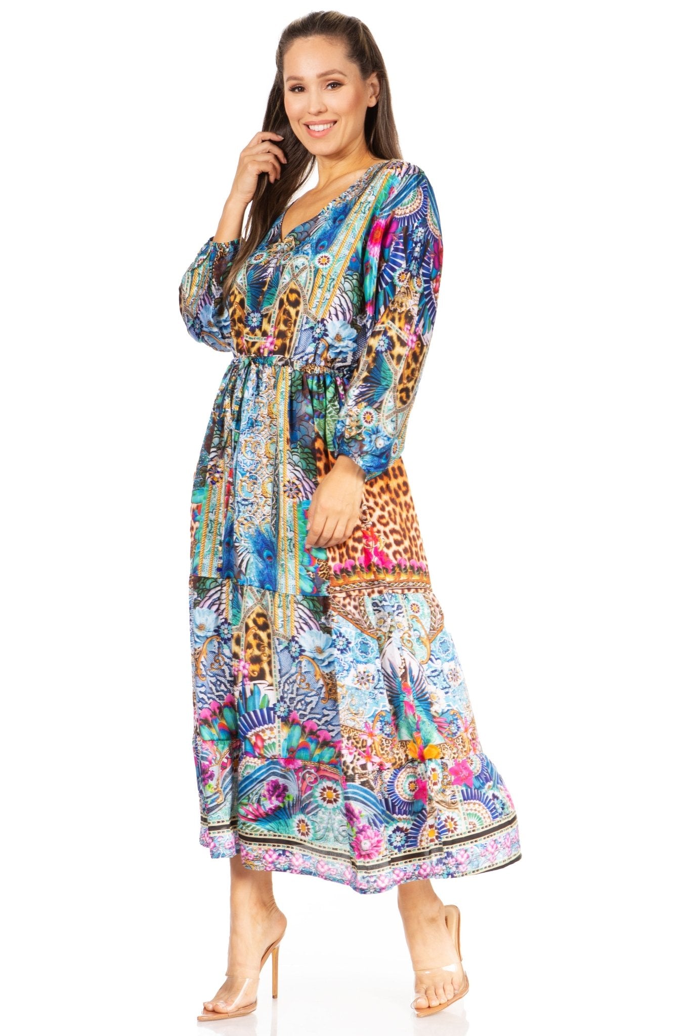 Sakkas Katty Floral Print Women's Boho Maxi Dress dresses La Vie Bien Sakkas Katty Floral Print Women's Boho Maxi Dress