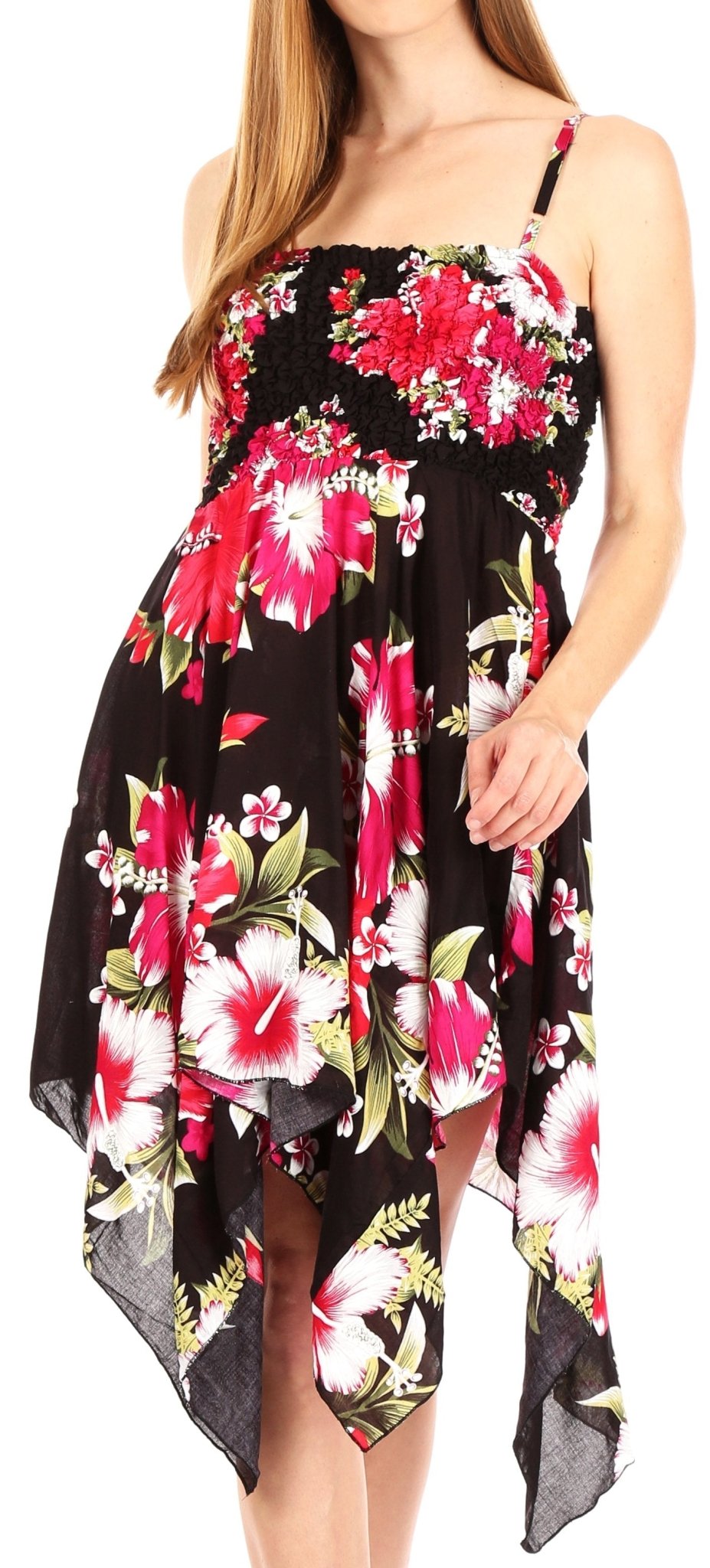 Sakkas Kiera Women's Tube Spaghetti Strap Floral Print Summer Casual Short Dress dresses La Vie Bien Sakkas Kiera Women's Tube Spaghetti Strap Floral Print Summer Casual Short Dress