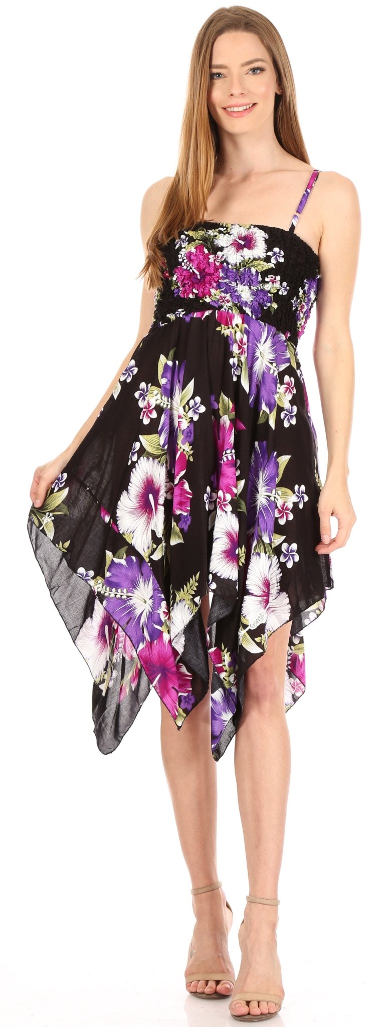 Sakkas Kiera Women's Tube Spaghetti Strap Floral Print Summer Casual Short Dress dresses La Vie Bien Sakkas Kiera Women's Tube Spaghetti Strap Floral Print Summer Casual Short Dress