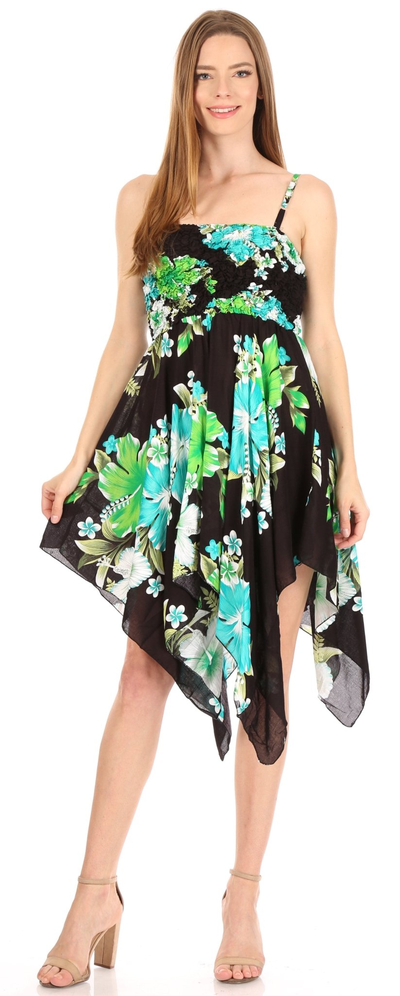 Sakkas Kiera Women's Tube Spaghetti Strap Floral Print Summer Casual Short Dress dresses La Vie Bien Sakkas Kiera Women's Tube Spaghetti Strap Floral Print Summer Casual Short Dress