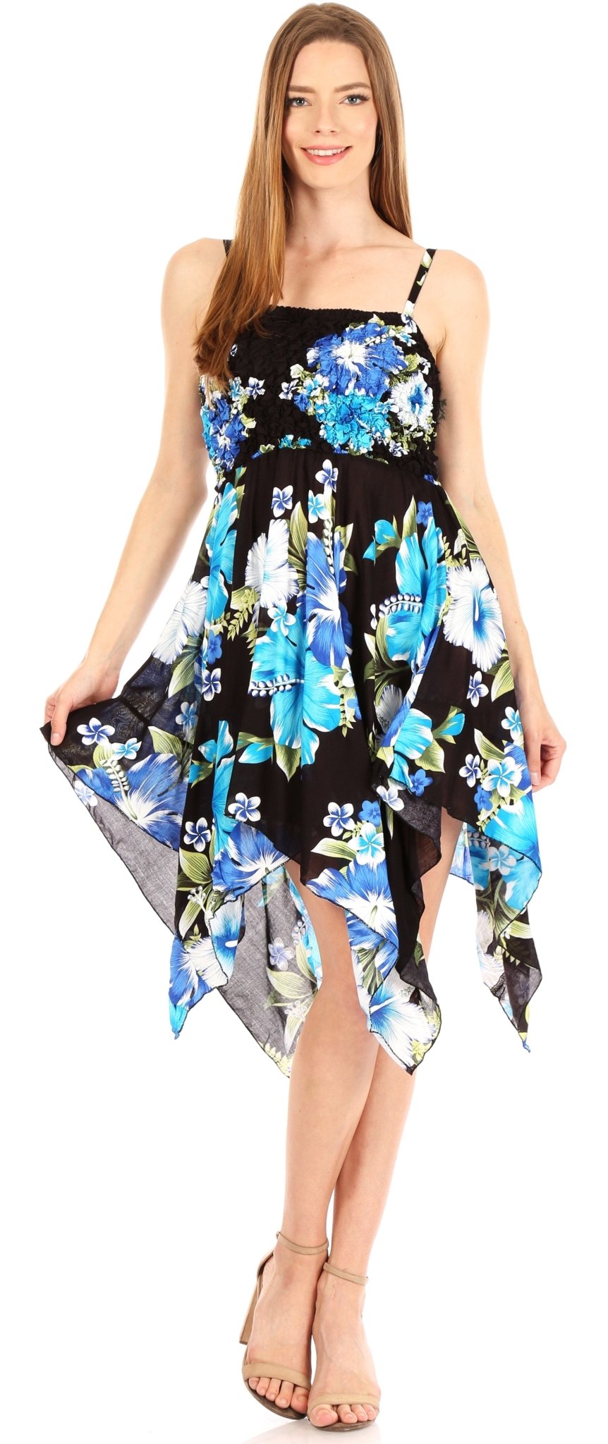 Sakkas Kiera Women's Tube Spaghetti Strap Floral Print Summer Casual Short Dress dresses La Vie Bien Sakkas Kiera Women's Tube Spaghetti Strap Floral Print Summer Casual Short Dress