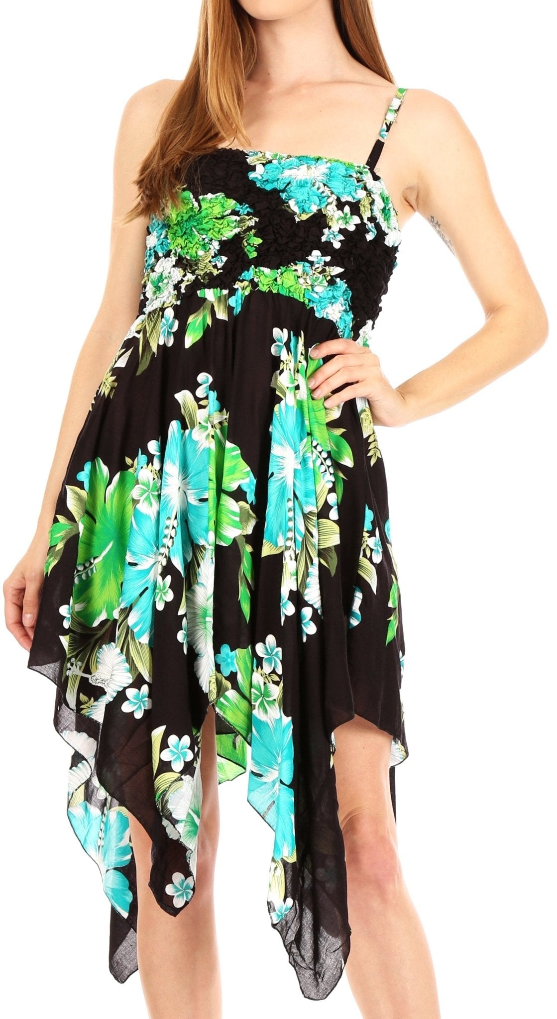 Sakkas Kiera Women's Tube Spaghetti Strap Floral Print Summer Casual Short Dress dresses La Vie Bien Sakkas Kiera Women's Tube Spaghetti Strap Floral Print Summer Casual Short Dress