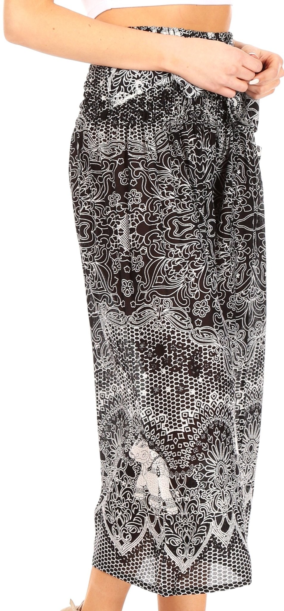 Sakkas Lilja Women's Loose Wide Leg Printed Elephant Pants Elastic Waist w/Pockets pants La Vie Bien Sakkas Lilja Women's Loose Wide Leg Printed Elephant Pants Elastic Waist w/Pockets
