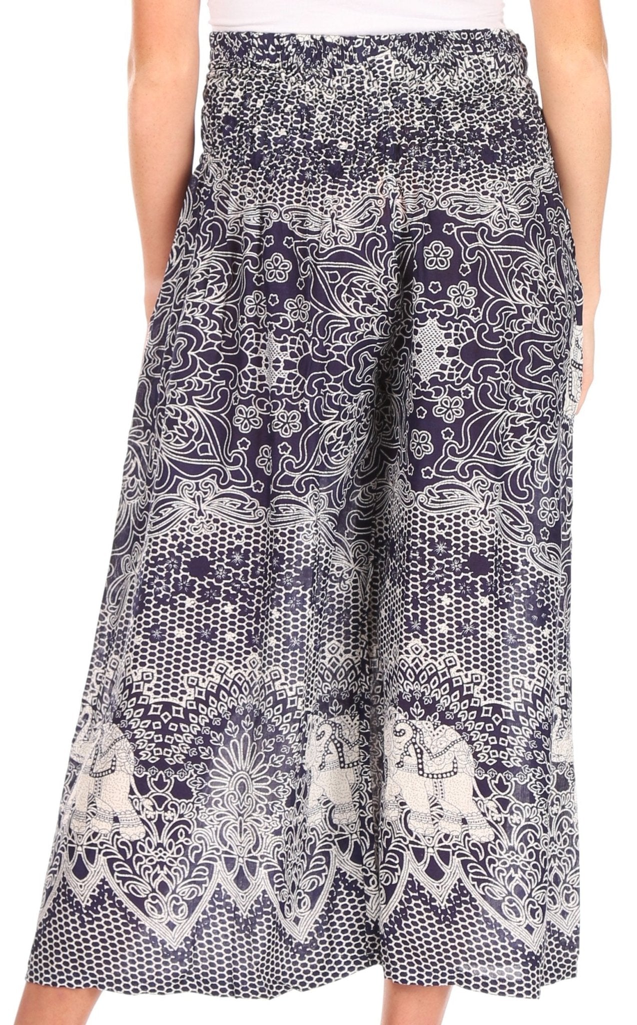 Sakkas Lilja Women's Loose Wide Leg Printed Elephant Pants Elastic Waist w/Pockets pants La Vie Bien Sakkas Lilja Women's Loose Wide Leg Printed Elephant Pants Elastic Waist w/Pockets