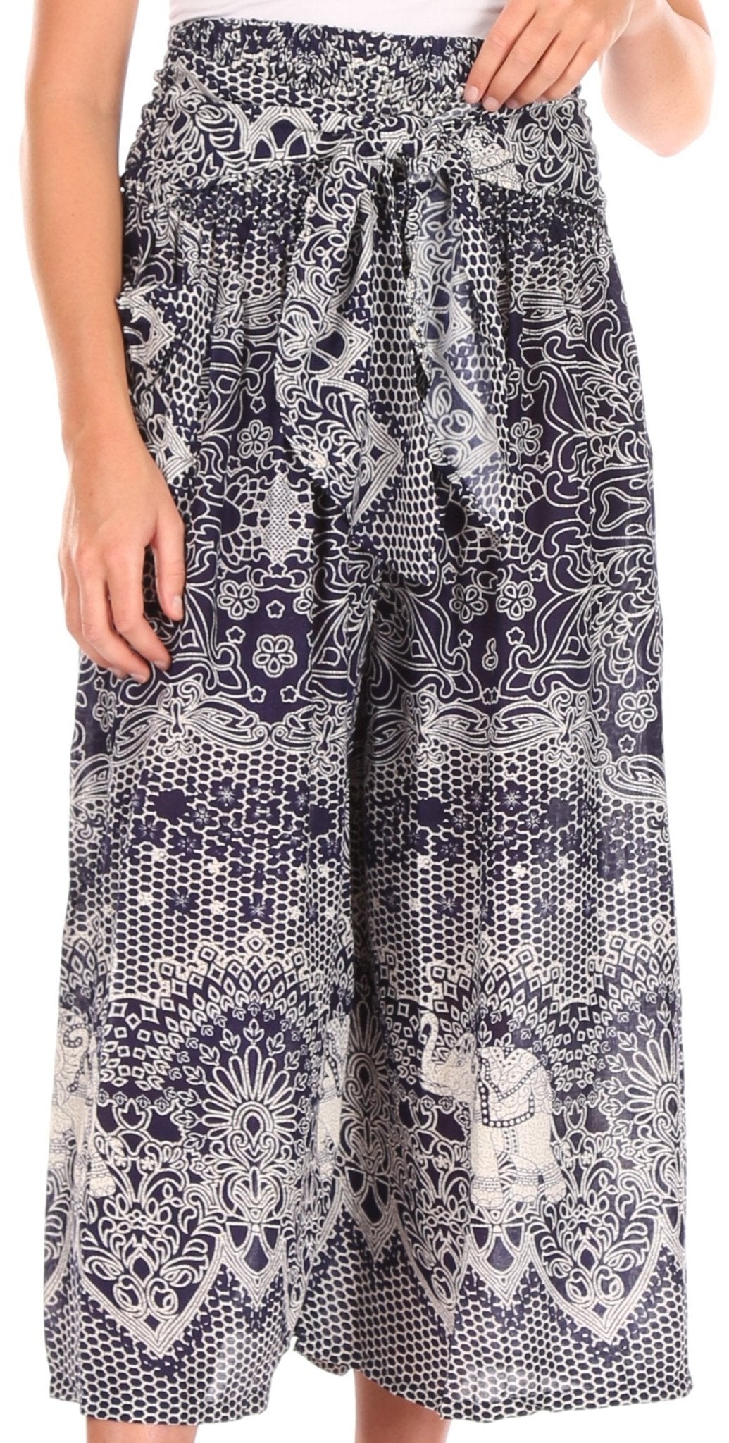 Sakkas Lilja Women's Loose Wide Leg Printed Elephant Pants Elastic Waist w/Pockets pants La Vie Bien Sakkas Lilja Women's Loose Wide Leg Printed Elephant Pants Elastic Waist w/Pockets