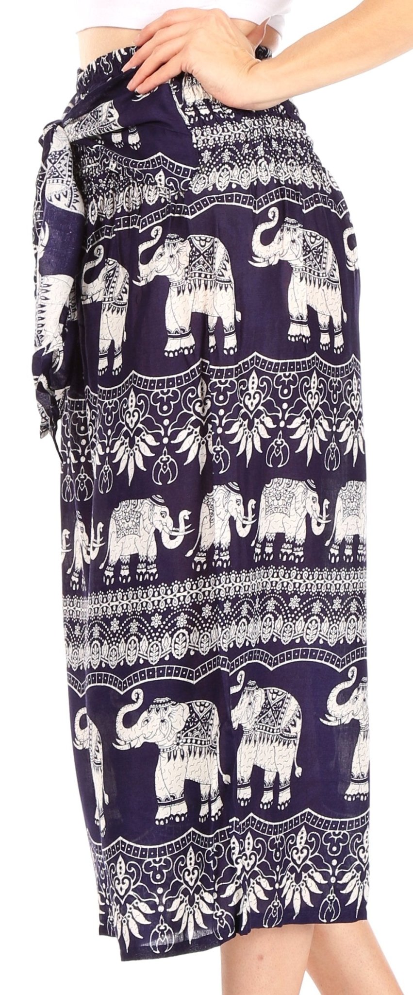 Sakkas Lilja Women's Loose Wide Leg Printed Elephant Pants Elastic Waist w/Pockets pants La Vie Bien Sakkas Lilja Women's Loose Wide Leg Printed Elephant Pants Elastic Waist w/Pockets