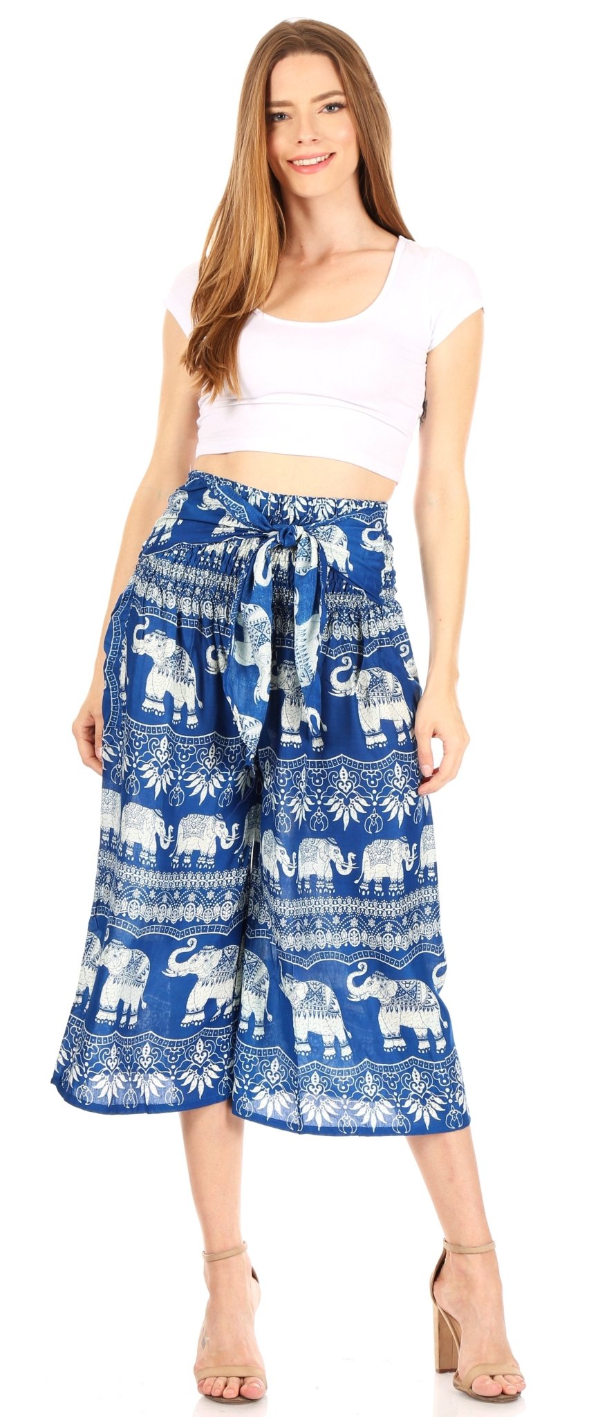 Sakkas Lilja Women's Loose Wide Leg Printed Elephant Pants Elastic Waist w/Pockets pants La Vie Bien Sakkas Lilja Women's Loose Wide Leg Printed Elephant Pants Elastic Waist w/Pockets