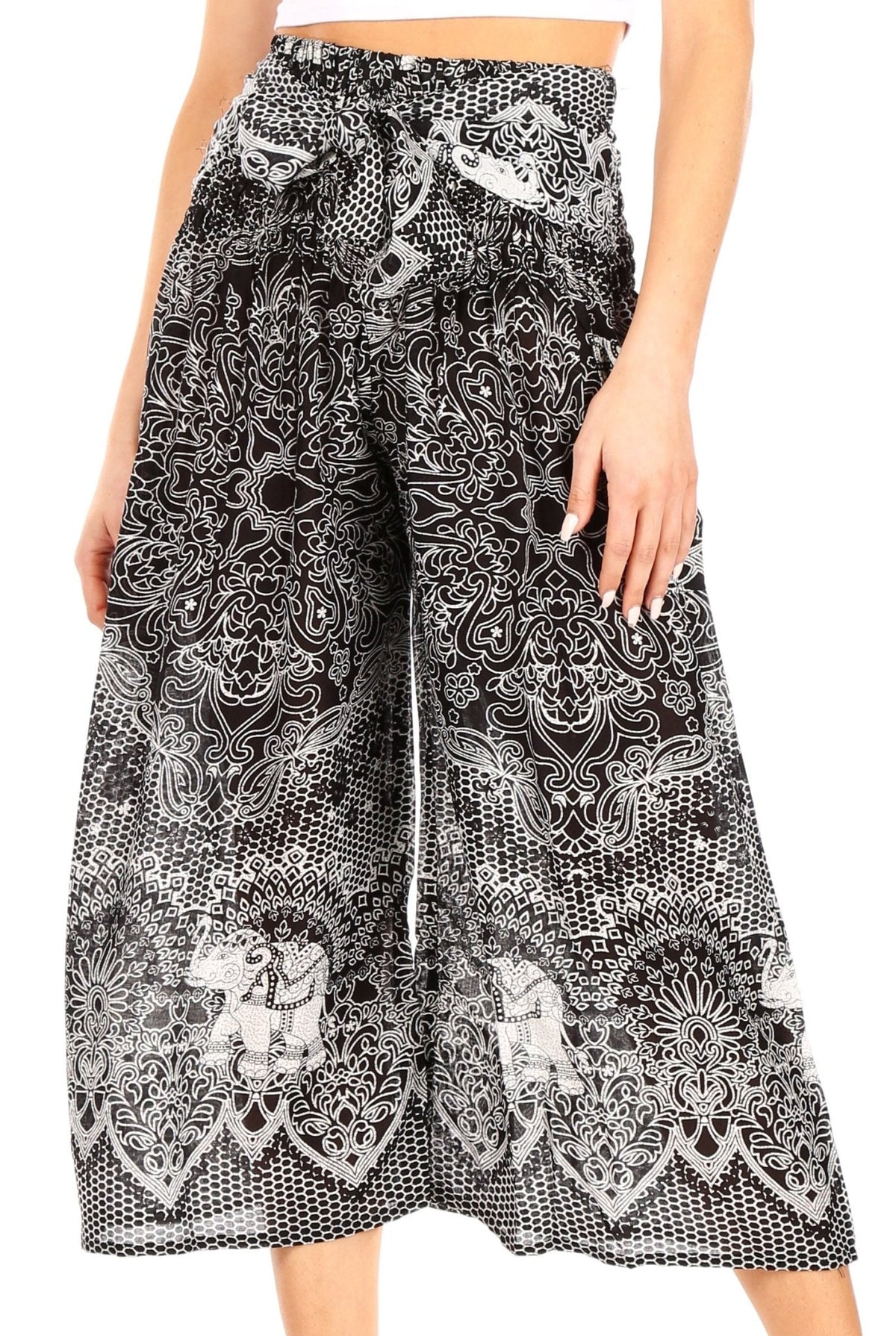 Sakkas Lilja Women's Loose Wide Leg Printed Elephant Pants Elastic Waist w/Pockets pants La Vie Bien Sakkas Lilja Women's Loose Wide Leg Printed Elephant Pants Elastic Waist w/Pockets