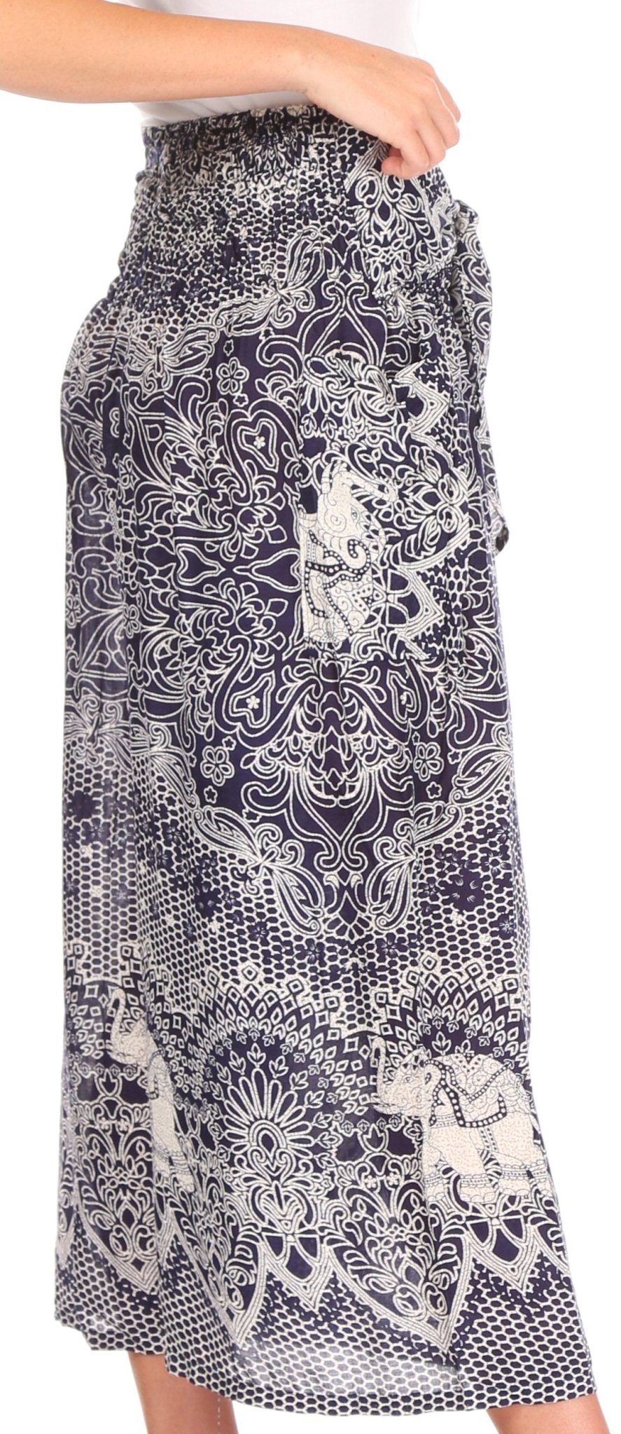 Sakkas Lilja Women's Loose Wide Leg Printed Elephant Pants Elastic Waist w/Pockets pants La Vie Bien Sakkas Lilja Women's Loose Wide Leg Printed Elephant Pants Elastic Waist w/Pockets