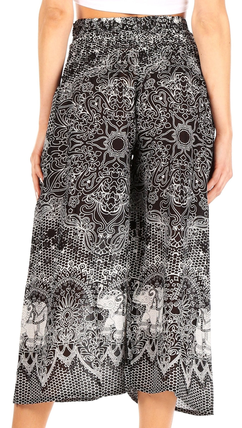 Sakkas Lilja Women's Loose Wide Leg Printed Elephant Pants Elastic Waist w/Pockets pants La Vie Bien Sakkas Lilja Women's Loose Wide Leg Printed Elephant Pants Elastic Waist w/Pockets