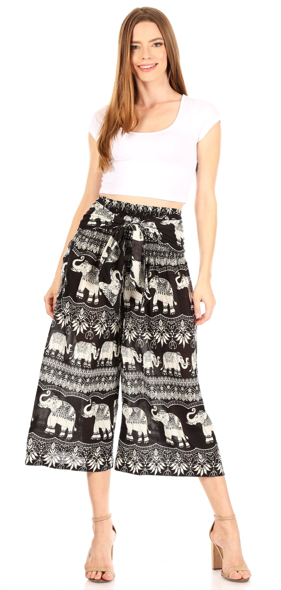 Sakkas Lilja Women's Loose Wide Leg Printed Elephant Pants Elastic Waist w/Pockets pants La Vie Bien Sakkas Lilja Women's Loose Wide Leg Printed Elephant Pants Elastic Waist w/Pockets