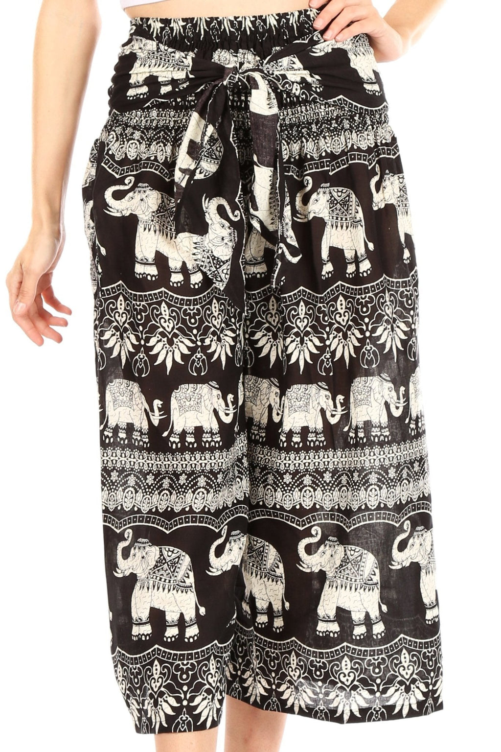 Sakkas Lilja Women's Loose Wide Leg Printed Elephant Pants Elastic Waist w/Pockets pants La Vie Bien Sakkas Lilja Women's Loose Wide Leg Printed Elephant Pants Elastic Waist w/Pockets