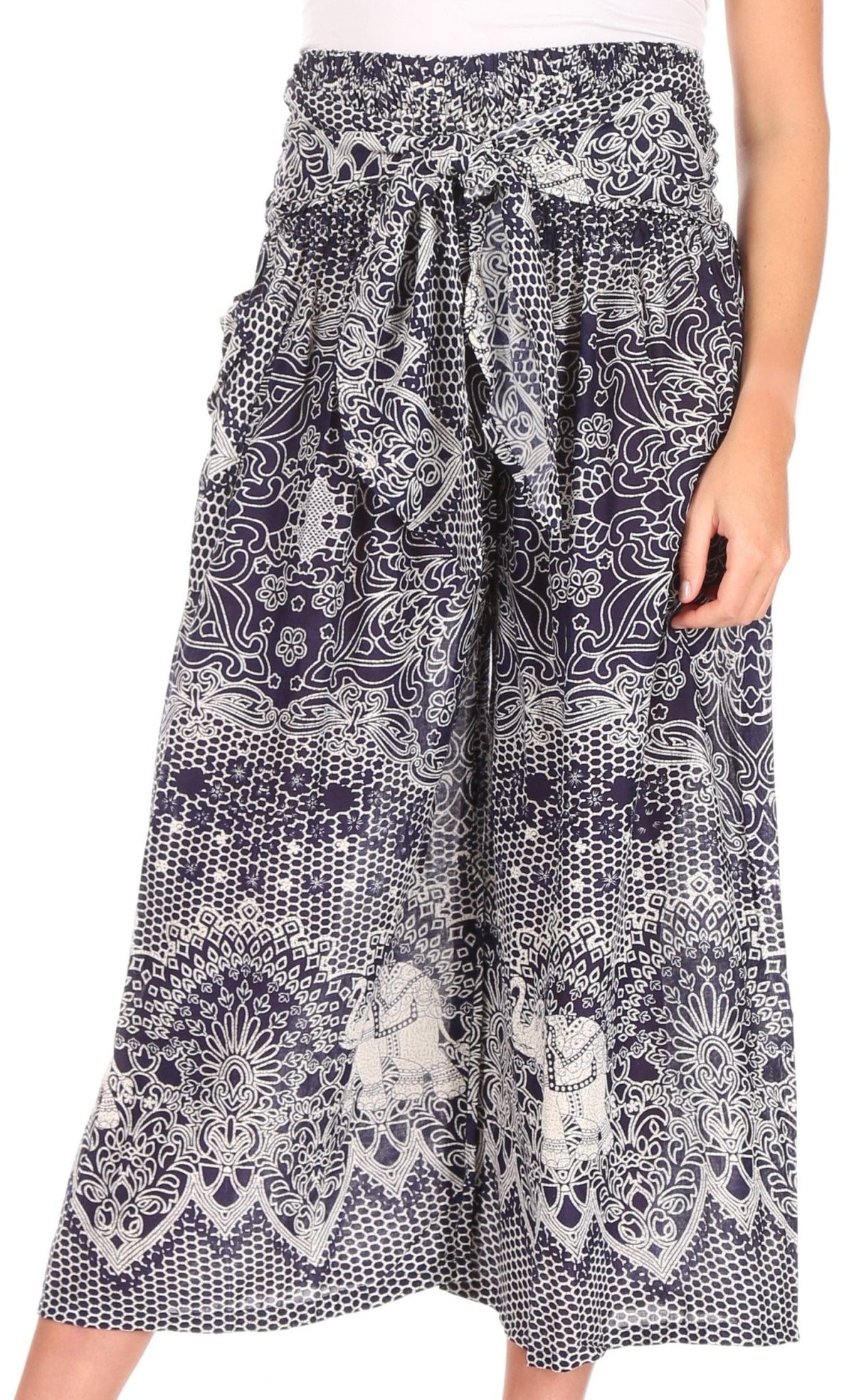 Sakkas Lilja Women's Loose Wide Leg Printed Elephant Pants Elastic Waist w/Pockets pants La Vie Bien Sakkas Lilja Women's Loose Wide Leg Printed Elephant Pants Elastic Waist w/Pockets