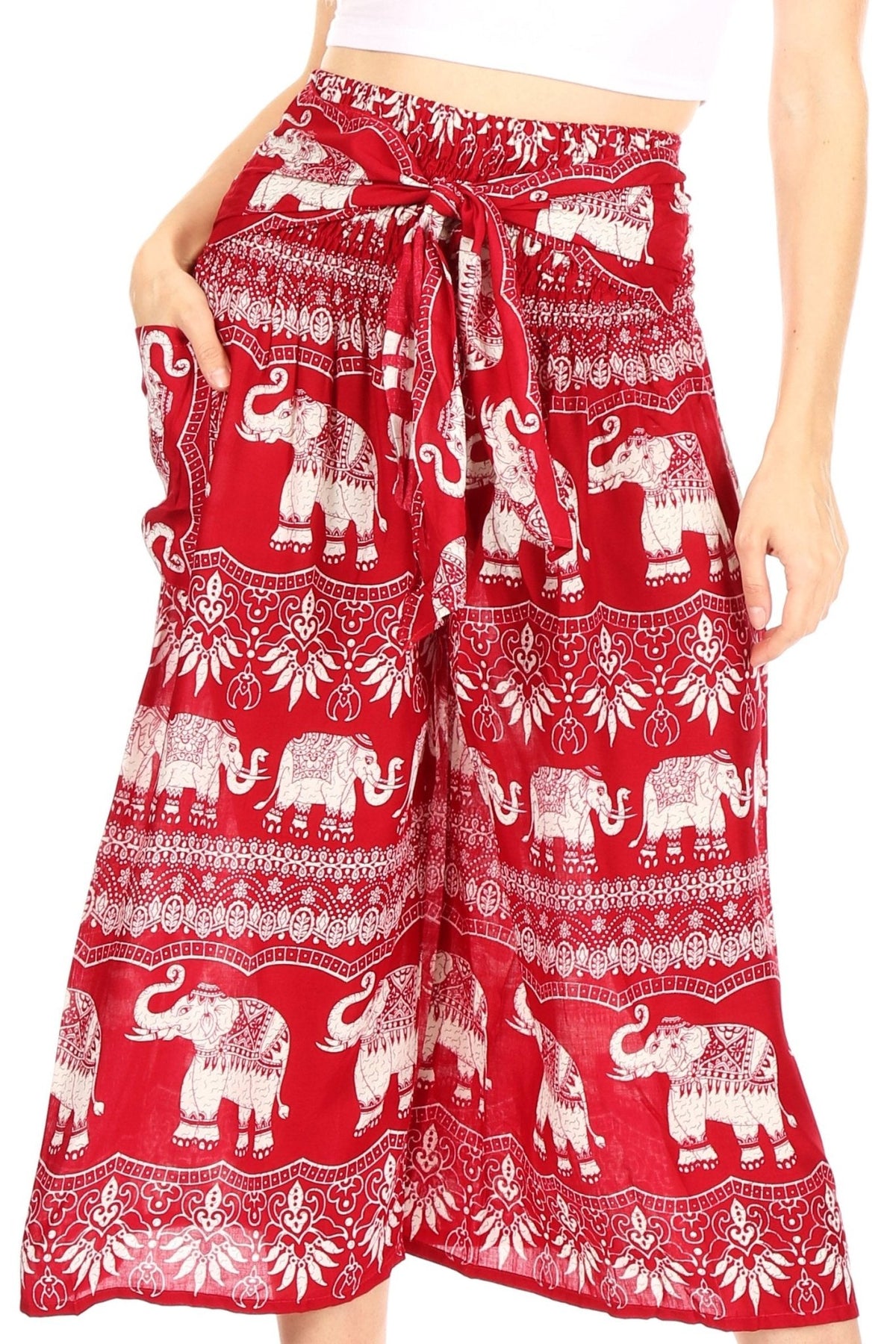 Sakkas Lilja Women's Loose Wide Leg Printed Elephant Pants Elastic Waist w/Pockets pants La Vie Bien Sakkas Lilja Women's Loose Wide Leg Printed Elephant Pants Elastic Waist w/Pockets