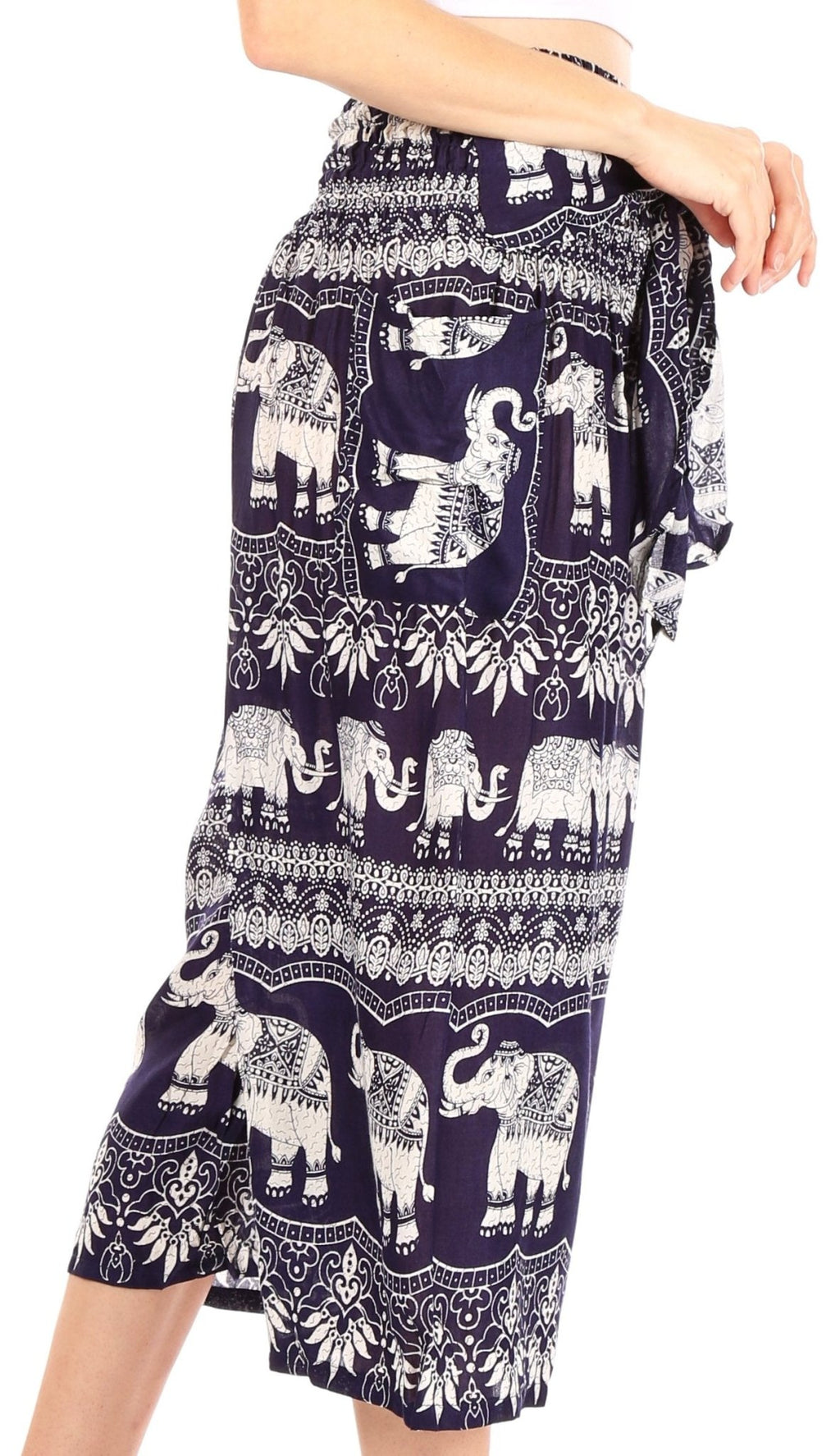 Sakkas Lilja Women's Loose Wide Leg Printed Elephant Pants Elastic Waist w/Pockets pants La Vie Bien Sakkas Lilja Women's Loose Wide Leg Printed Elephant Pants Elastic Waist w/Pockets