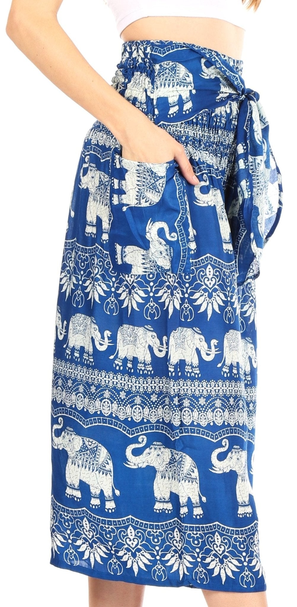 Sakkas Lilja Women's Loose Wide Leg Printed Elephant Pants Elastic Waist w/Pockets pants La Vie Bien Sakkas Lilja Women's Loose Wide Leg Printed Elephant Pants Elastic Waist w/Pockets