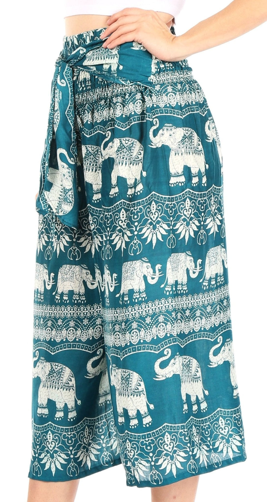 Sakkas Lilja Women's Loose Wide Leg Printed Elephant Pants Elastic Waist w/Pockets pants La Vie Bien Sakkas Lilja Women's Loose Wide Leg Printed Elephant Pants Elastic Waist w/Pockets