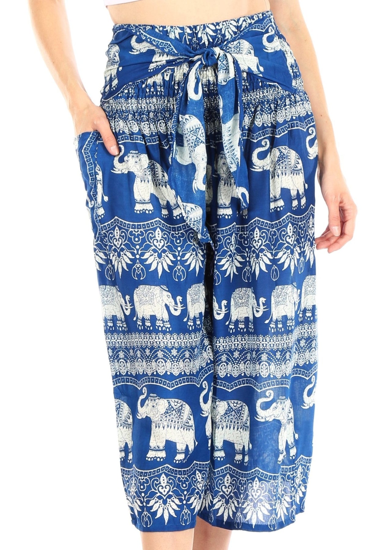 Sakkas Lilja Women's Loose Wide Leg Printed Elephant Pants Elastic Waist w/Pockets pants La Vie Bien Sakkas Lilja Women's Loose Wide Leg Printed Elephant Pants Elastic Waist w/Pockets