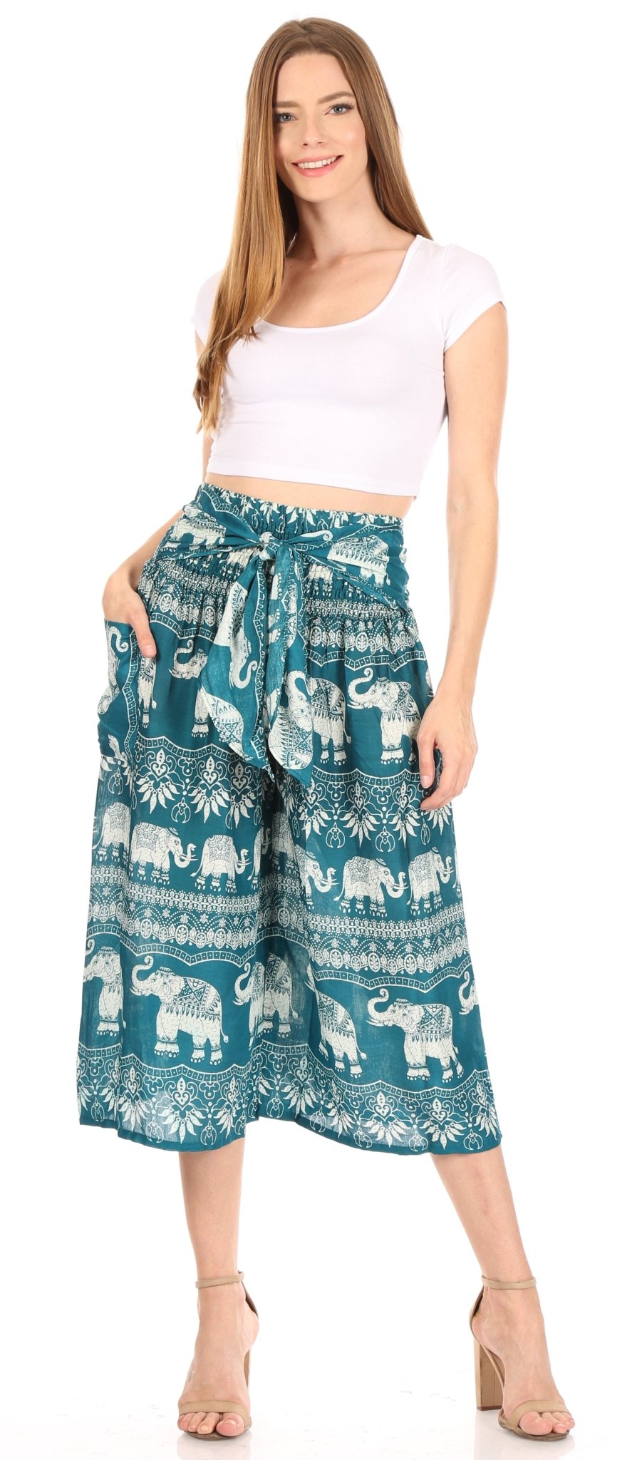 Sakkas Lilja Women's Loose Wide Leg Printed Elephant Pants Elastic Waist w/Pockets pants La Vie Bien Sakkas Lilja Women's Loose Wide Leg Printed Elephant Pants Elastic Waist w/Pockets