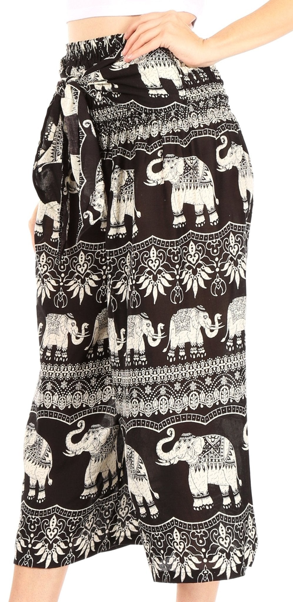 Sakkas Lilja Women's Loose Wide Leg Printed Elephant Pants Elastic Waist w/Pockets pants La Vie Bien Sakkas Lilja Women's Loose Wide Leg Printed Elephant Pants Elastic Waist w/Pockets
