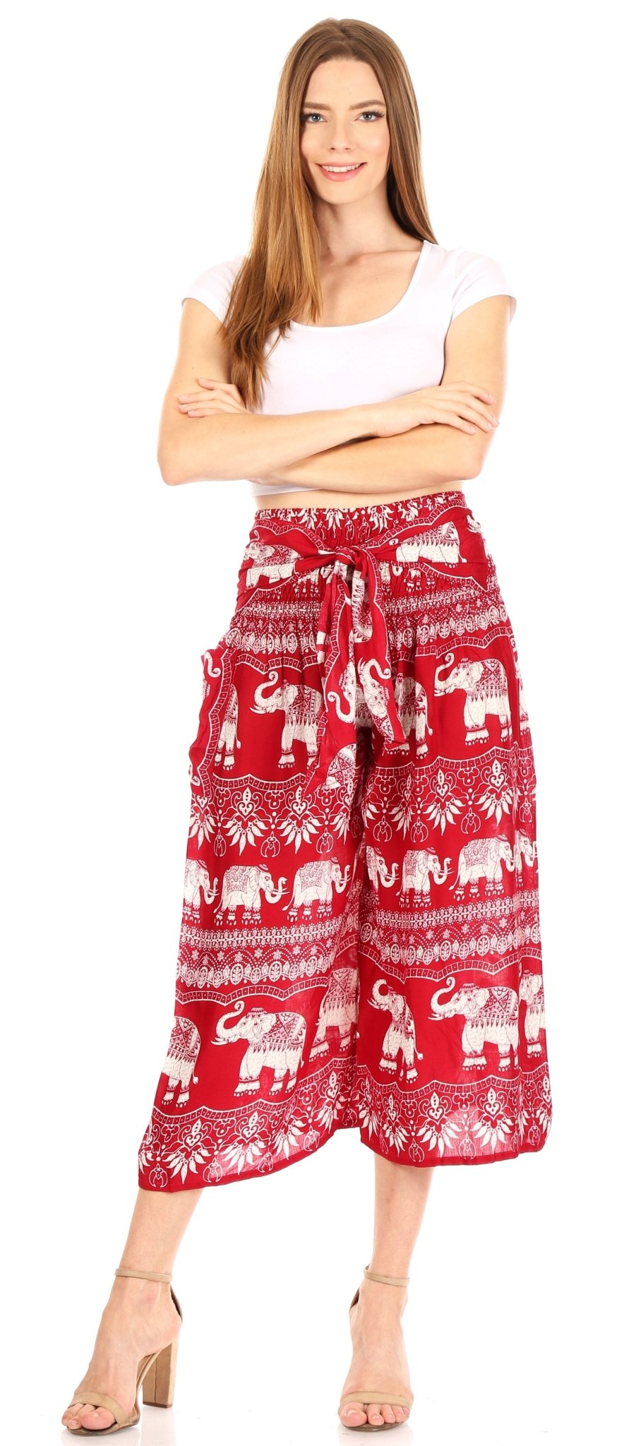 Sakkas Lilja Women's Loose Wide Leg Printed Elephant Pants Elastic Waist w/Pockets pants La Vie Bien Sakkas Lilja Women's Loose Wide Leg Printed Elephant Pants Elastic Waist w/Pockets