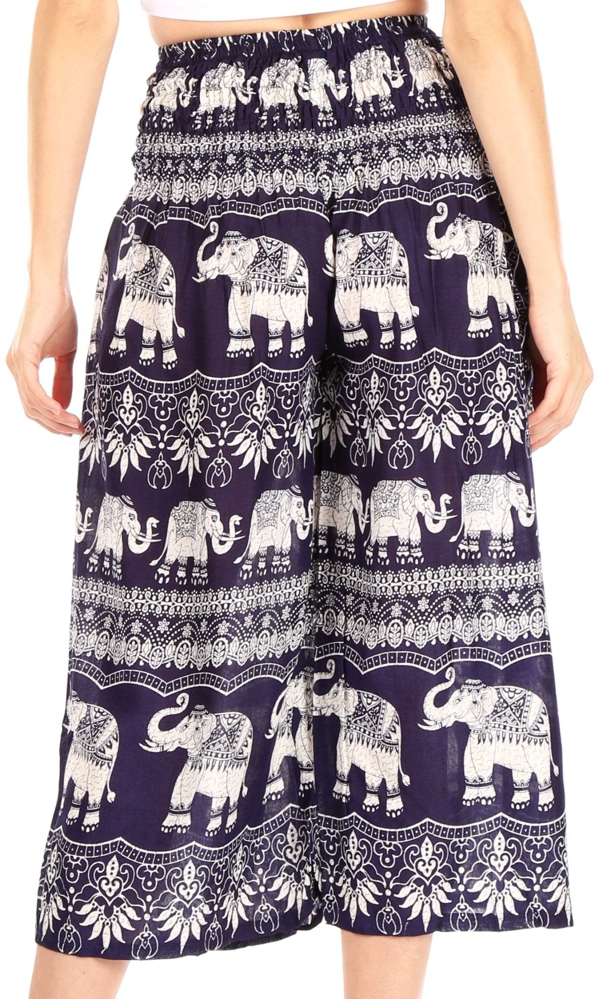 Sakkas Lilja Women's Loose Wide Leg Printed Elephant Pants Elastic Waist w/Pockets pants La Vie Bien Sakkas Lilja Women's Loose Wide Leg Printed Elephant Pants Elastic Waist w/Pockets