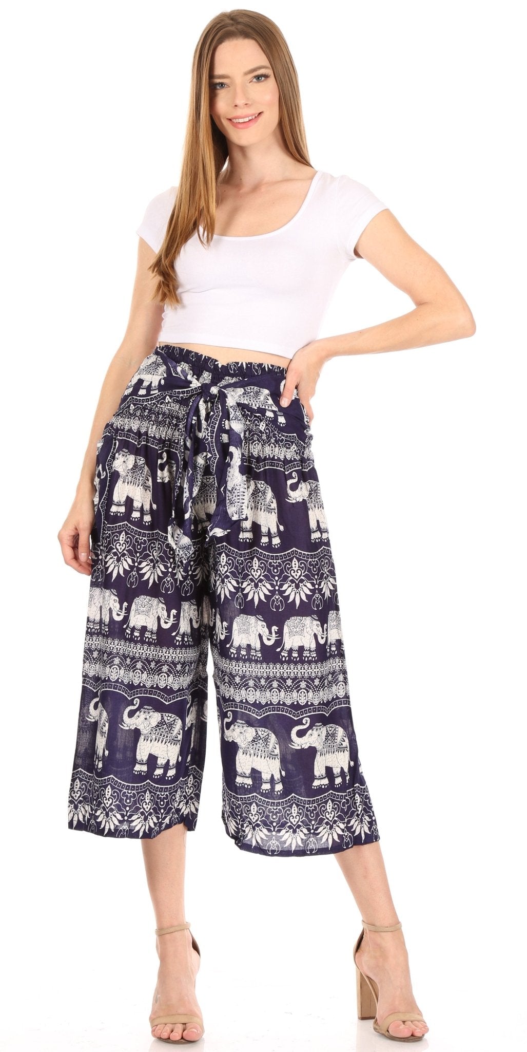 Sakkas Lilja Women's Loose Wide Leg Printed Elephant Pants Elastic Waist w/Pockets pants La Vie Bien Sakkas Lilja Women's Loose Wide Leg Printed Elephant Pants Elastic Waist w/Pockets